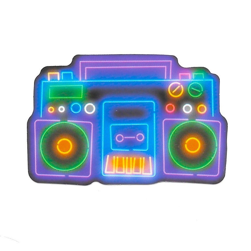 Neon Boombox Vinyl Sticker Retro 80s Music Decal Synthwave Glow Aesthetic