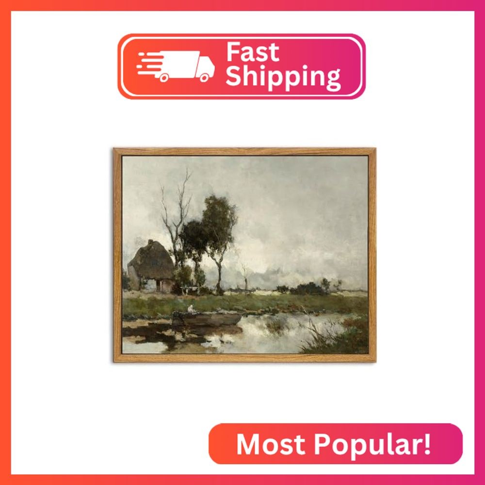 KBKBART Vintage Canvas Framed Wall Art, Vintage European Countryside Canvas Oil