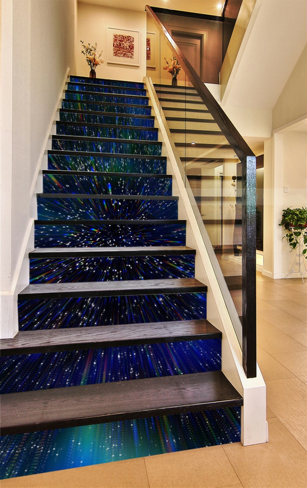 3D Blue Rays ZHU953 Stair Risers Decoration Photo Mural Vinyl Wallpaper Amy