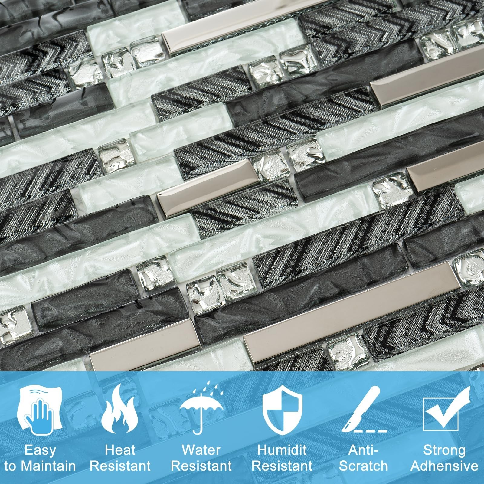 5-Sheet Glass Backsplash Tiles, 5 Square Feet Glass Mosaic Backsplash Subway …