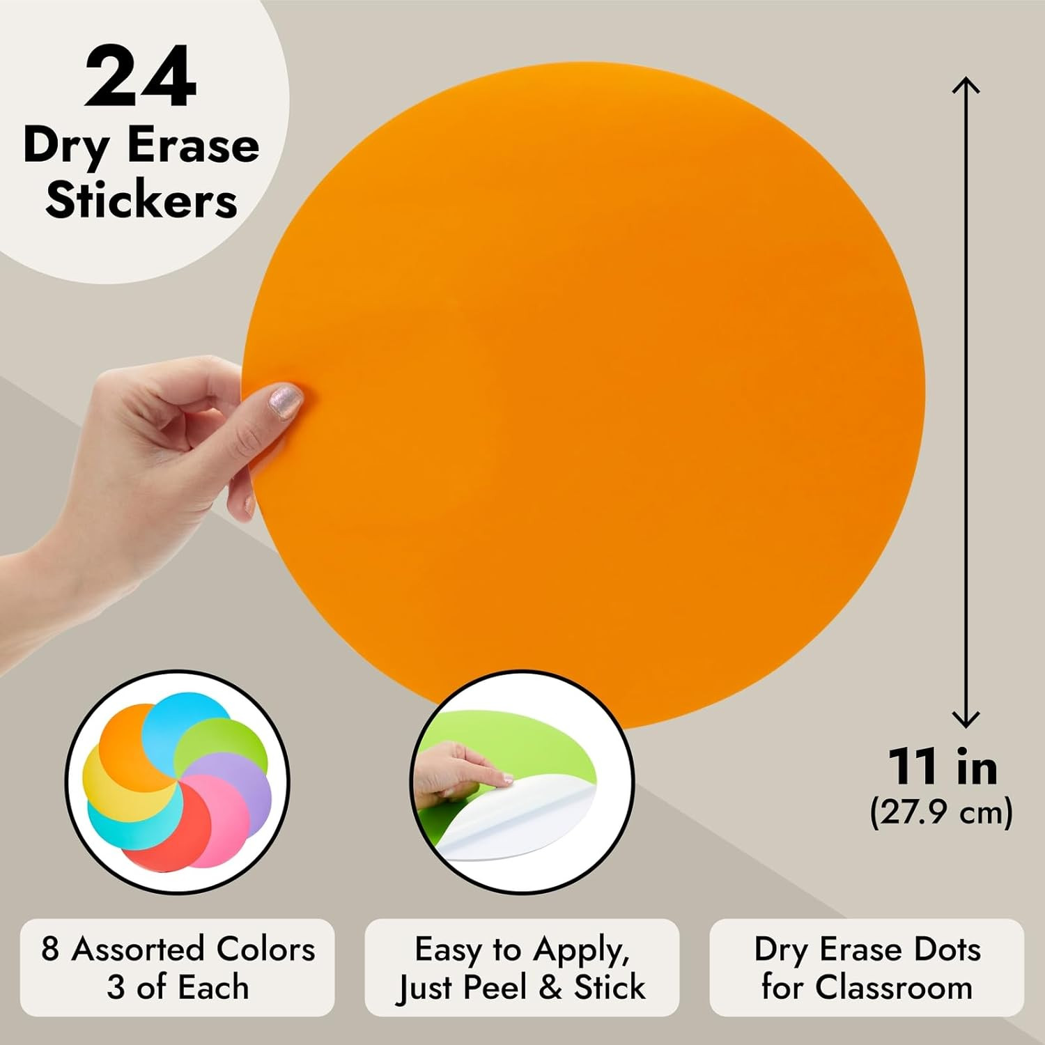 24 Pack 11-Inch Dry Erase Spots and Sticker Dots for Classroom Tables – Peel and