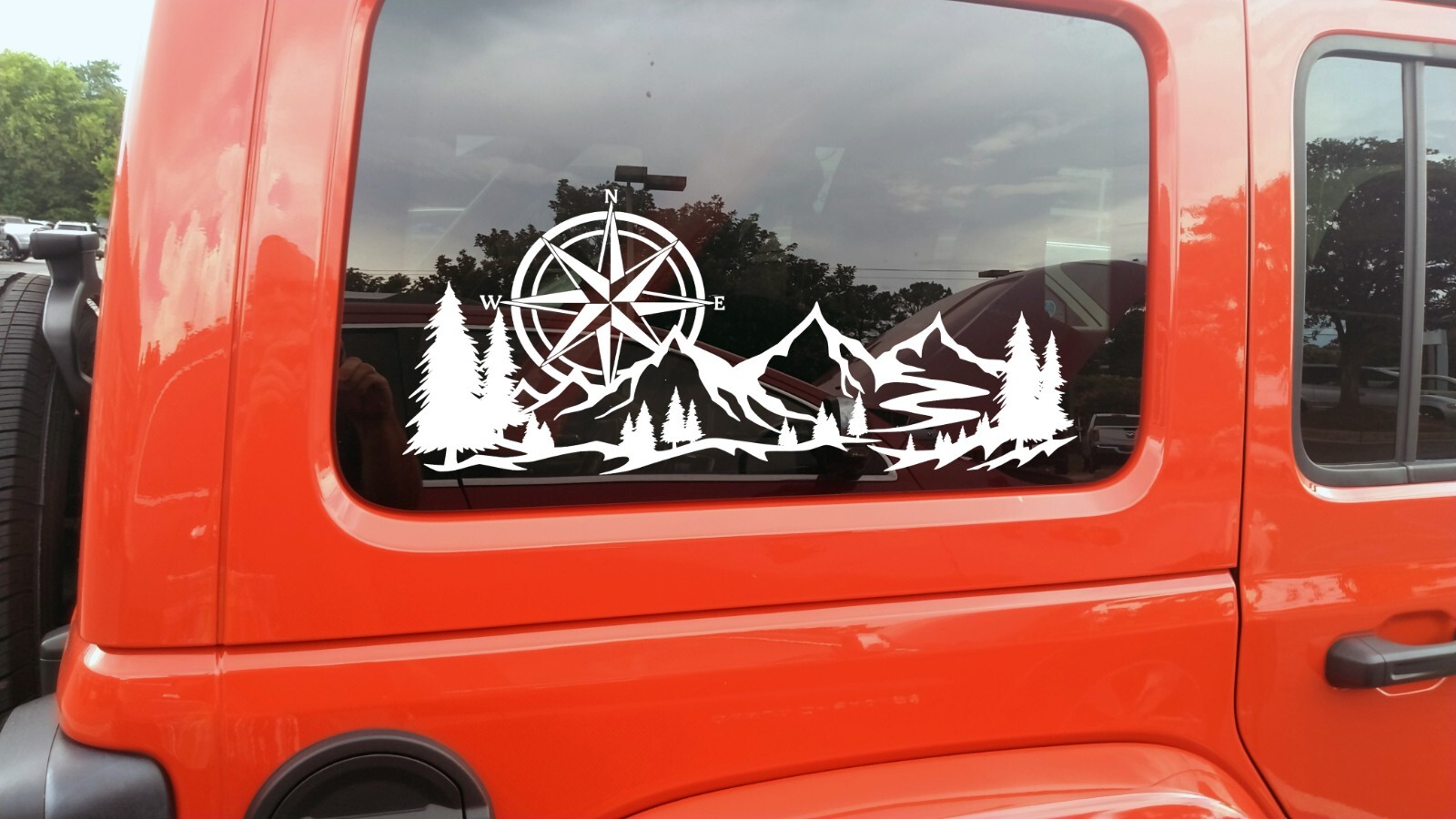 Mountains with Compass Rose Vinyl Decal V2 | Camping RV Travel Trailer Scene