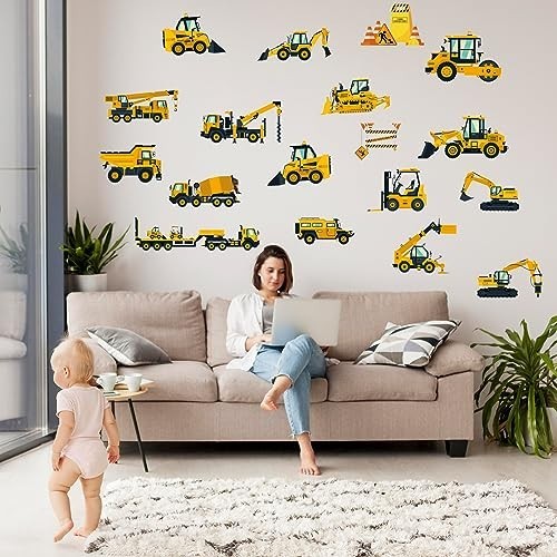 Construction Vehicles Wall Decals – Peel & Stick Removable Stickers for Kids' Ro
