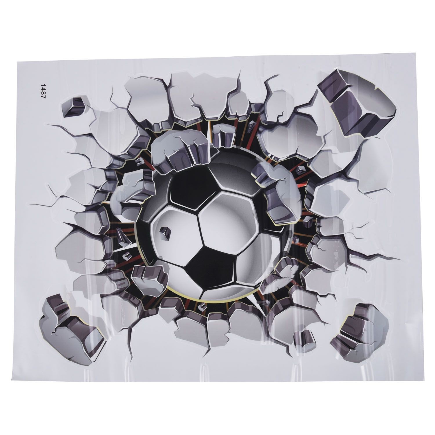 3D Football Wall Sticker PVC Art Soccer Crack Decal Boys Room Mural Decor W1I9