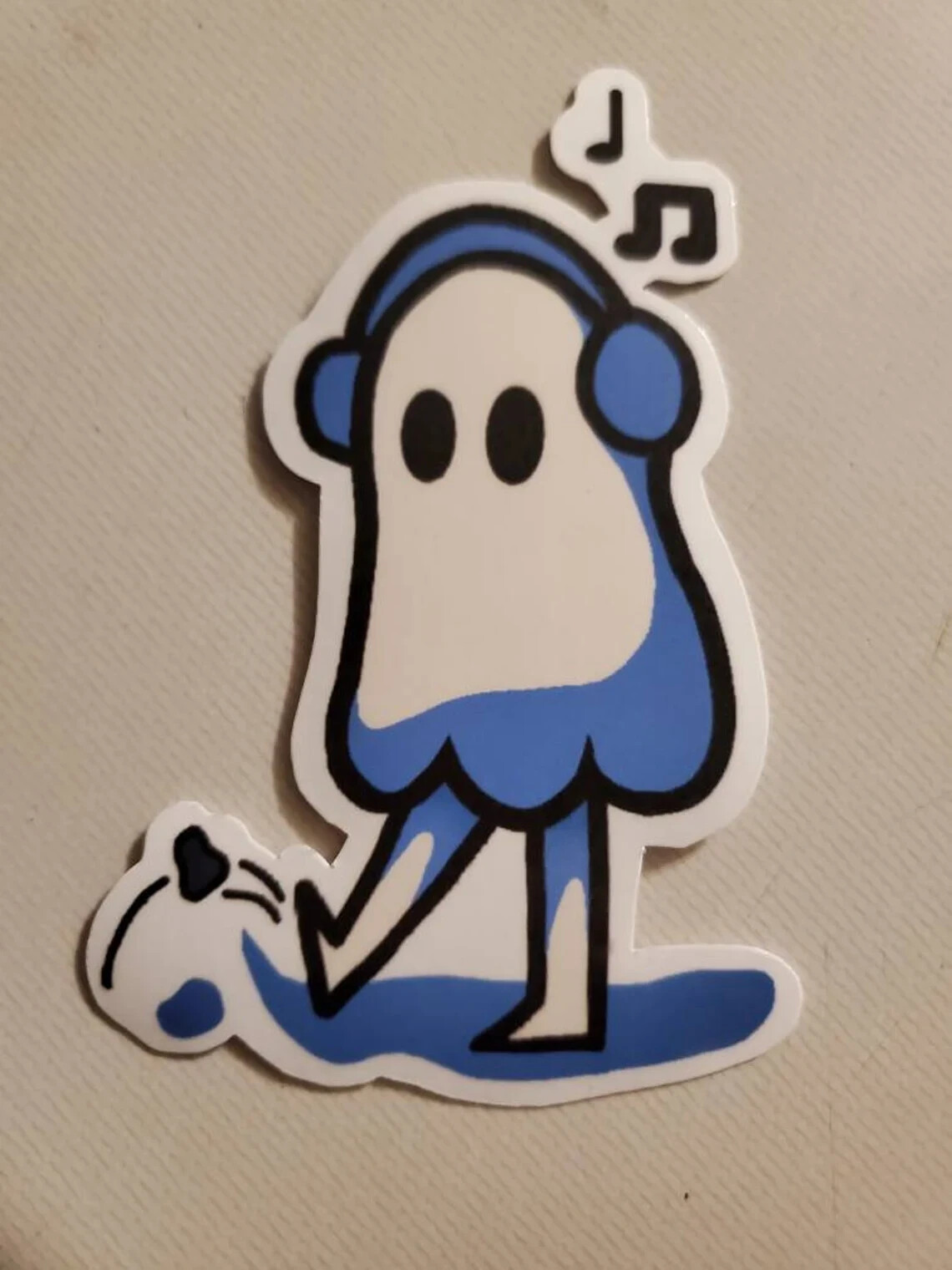 Handmade cute "Vibing Ghost" die cut sticker. See description!