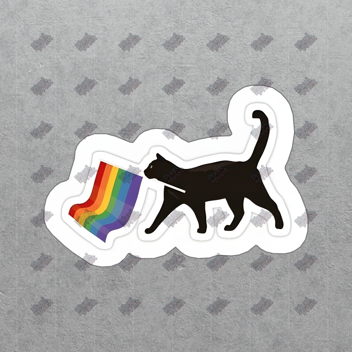Black Cat with Rainbow Flag Vinyl Sticker LGBTQ+ Pride Decal Cute Cat #600007