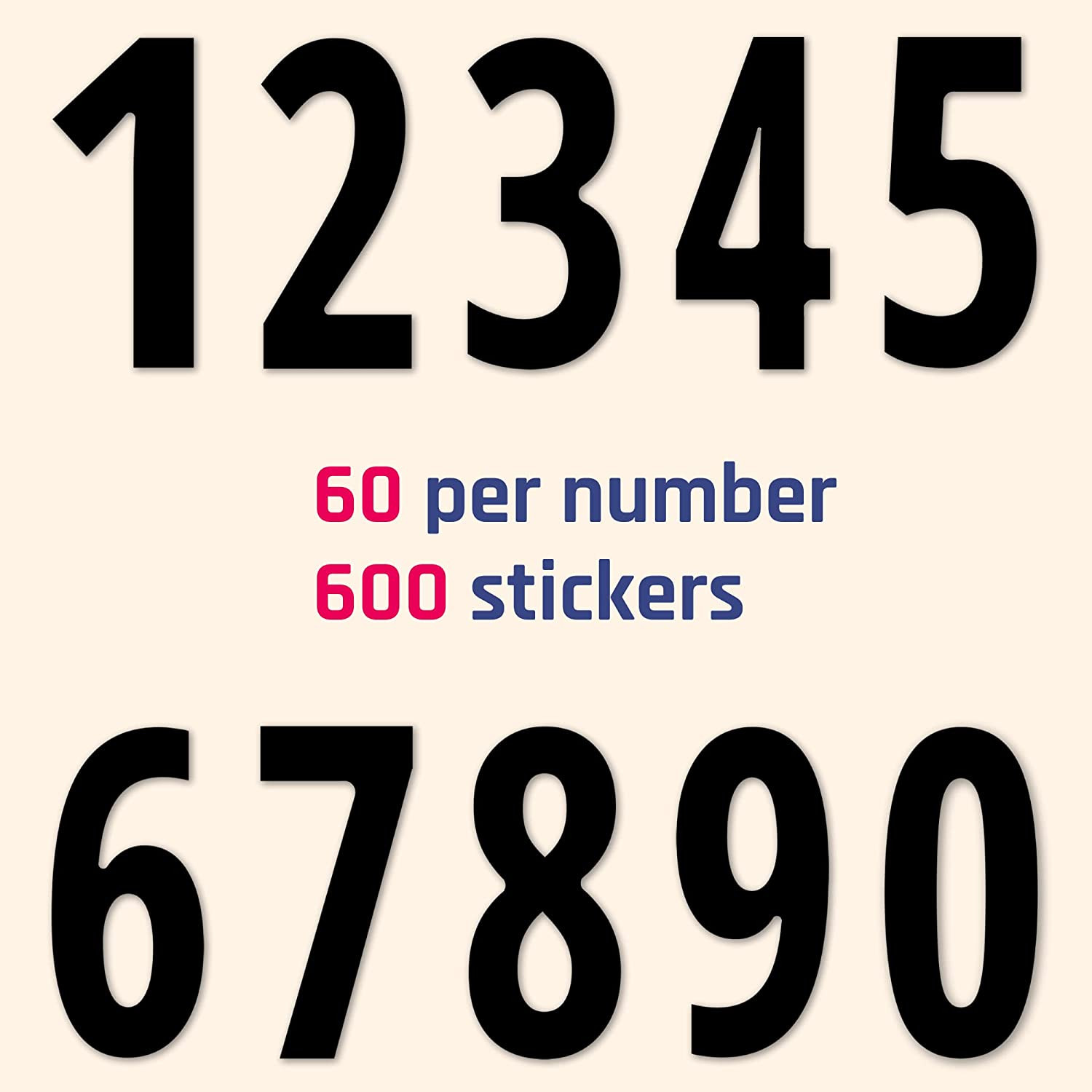 600 Pieces 1 – Number Stickers Waterproof Vinyl Stick On 1 inch Black