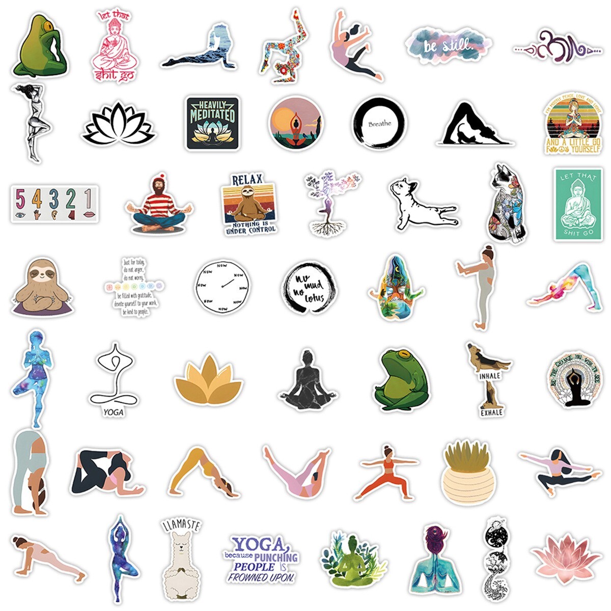 50pcs Waterproof Vinyl Stickers Yoga Lifestyle Luggage Phone Laptop Water Bottle
