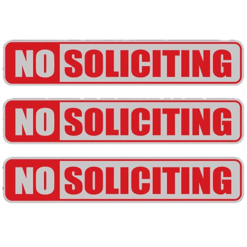 No Soliciting Sticker (3-Pack) 8"x1.5" | Decal Sign for Home & Business Door Win