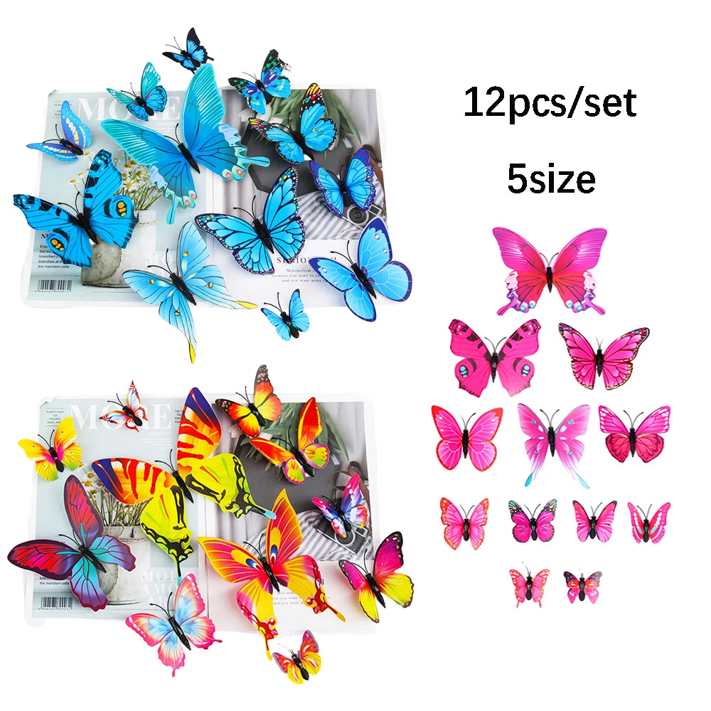 12Pcs 3D Butterfly Wall Stickers Diy Stationery Sticker Handmade Craft Supplies