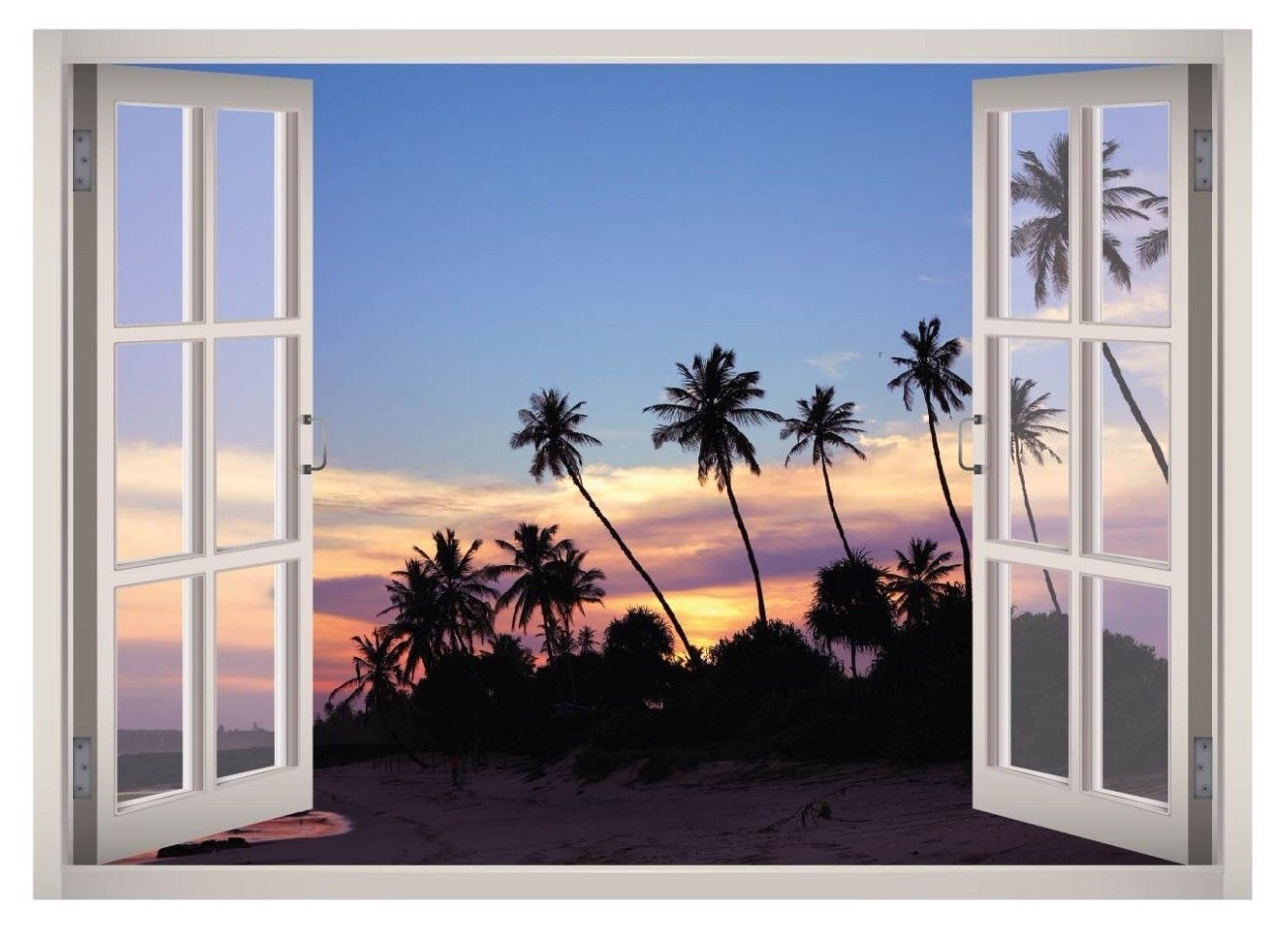 Palm Beach View Window 3D Wall Decal Art Mural Home Decor Canvas Vinyl W78