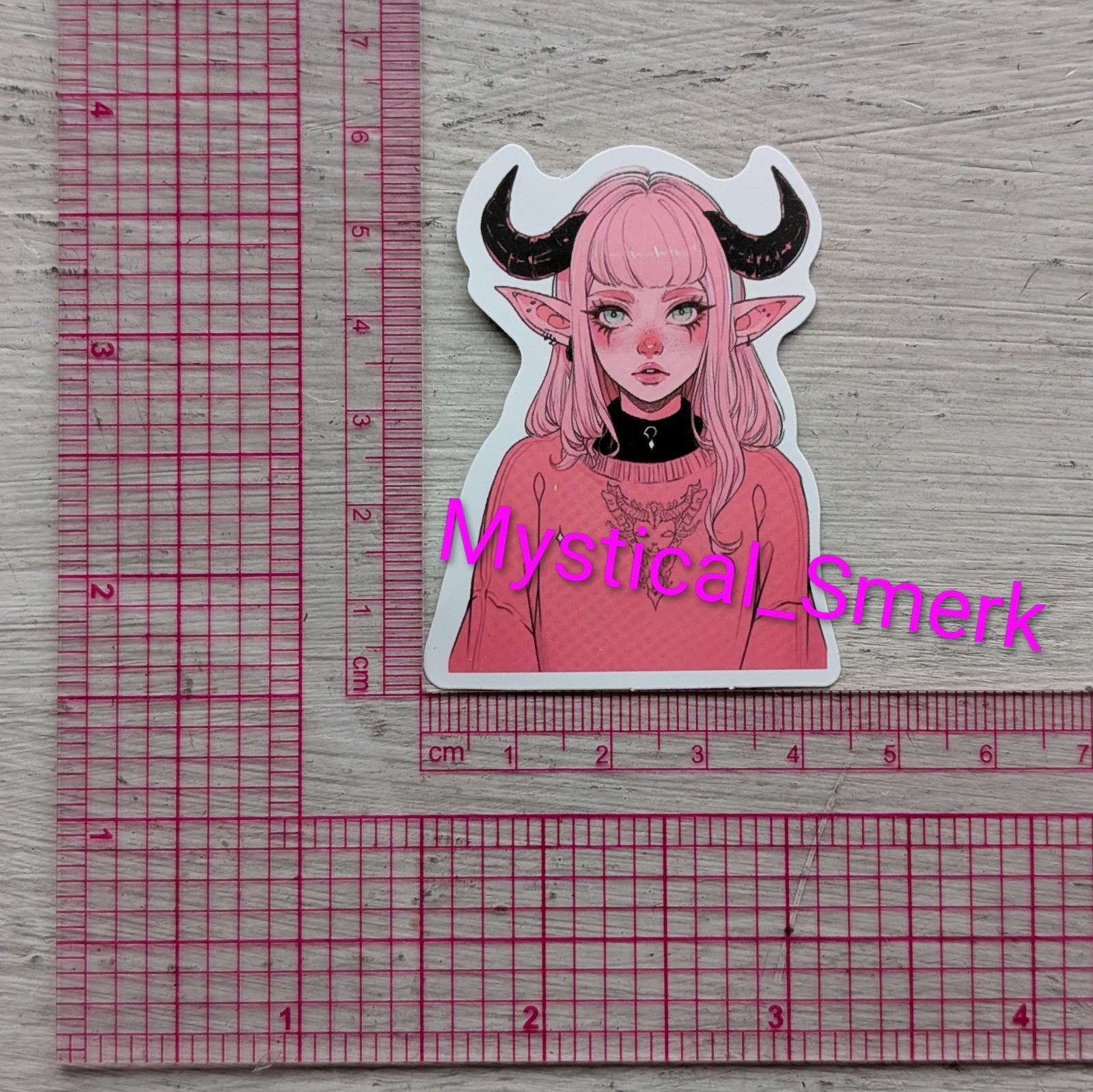 Haunted Doll Active Spirit Demon Girl With Horns Cool Sweater Pink Sticker 1 Pc