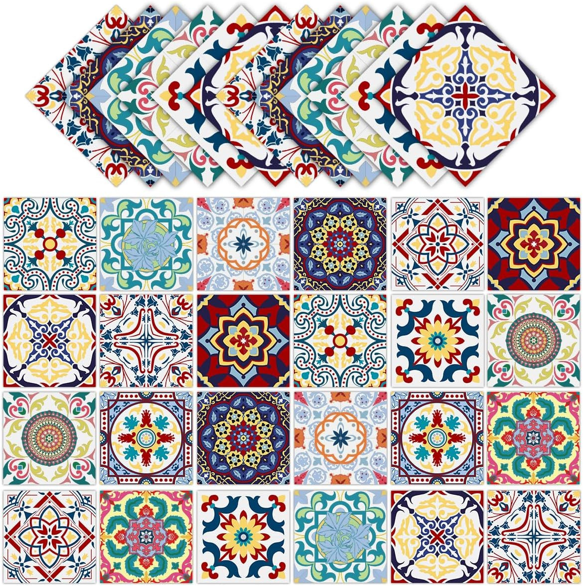 24 PCS (6"X6") Retro Mexican Tile Sticker Peel and Stick Wall Decals Talavera Ki