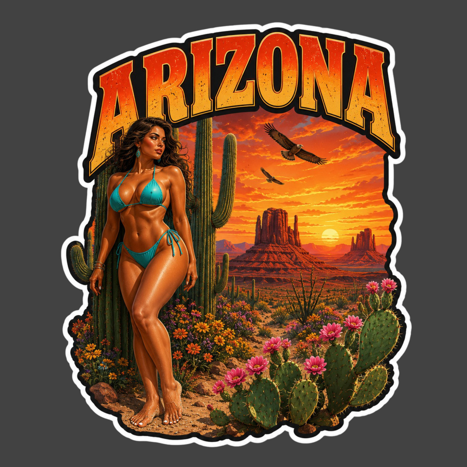 Arizona Sticker Vinyl Decal Bikini Pinup Girl Horseshoe Bend Canyon View