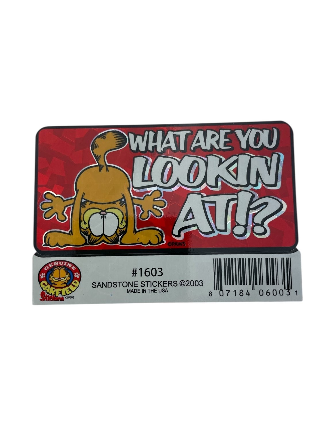 Garfield Funny Cat Sticker What Are You Lookin At Sandstone 1603 Vintage 3.5×2"