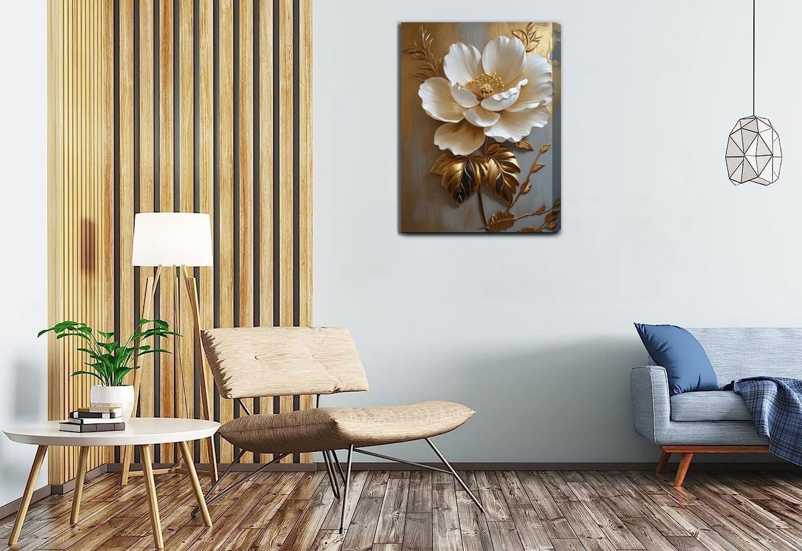 Flower Pictures Canvas Wall Art White Gold Flowers Elegant Wall Decor Picture…