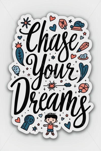 Chase Your Dreams Sticker – Inspirational Text with Fun Doodles and Positive Vib
