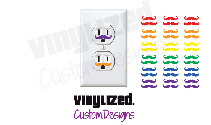 36x Mustache Stash Wall Rainbow Electric Outlet Funny Vinyl Sticker Decal Humor