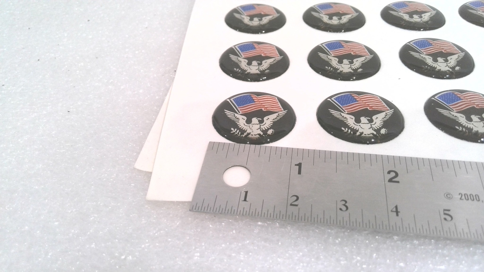 AMERICAN FLAG/EAGLE DOMED DECAL EMBLEM, 2.3 MM X 1.1", VETERAN (LOT OF 5)