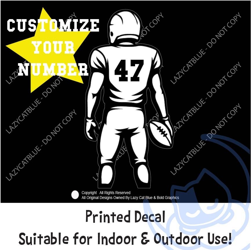 Football Player Team Number Jersey Decal Sticker Sports School College Custom