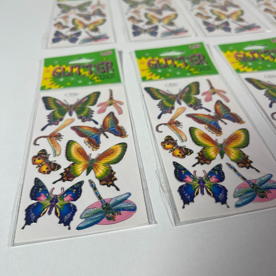 Butterfly Dragonfly Colorful Rainbow Glitter Sticker Decal LCS Lot (12x) Packs