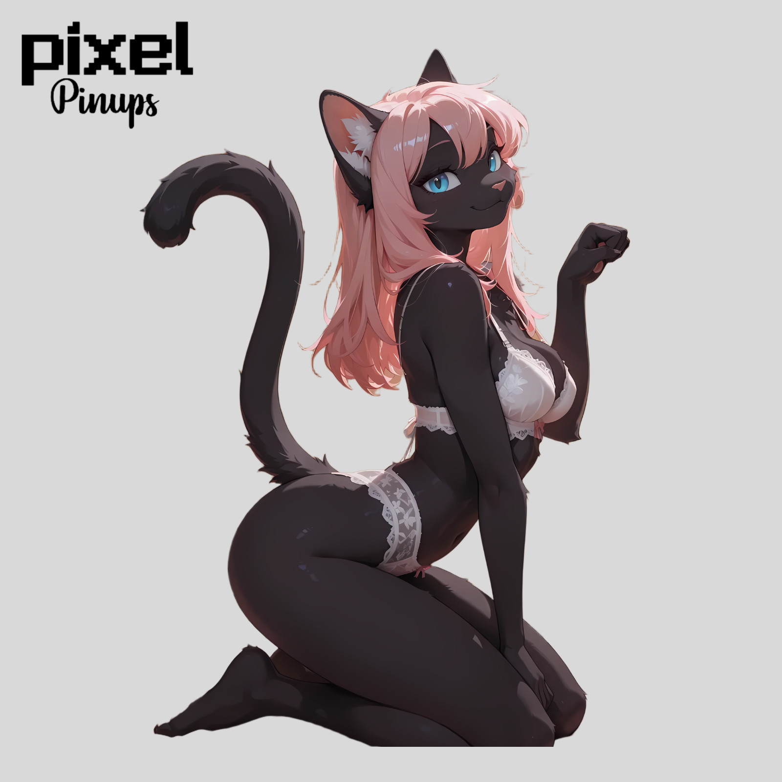Furry Black Cat Pinup Sticker 5.1" Gigi Profile Nya Pose Lingerie Vinyl Waifu
