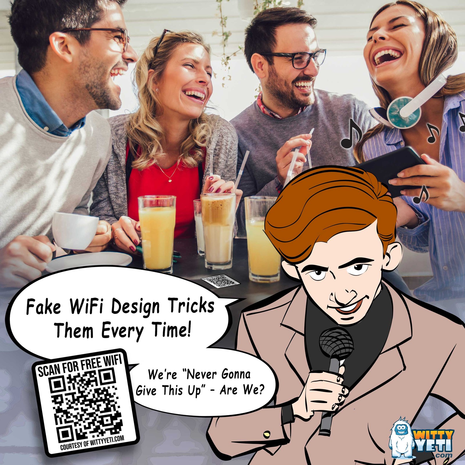 Witty Yeti 2×2 in. Fake Wifi Prank Ad-free QR Code Stickers, 25 Pack