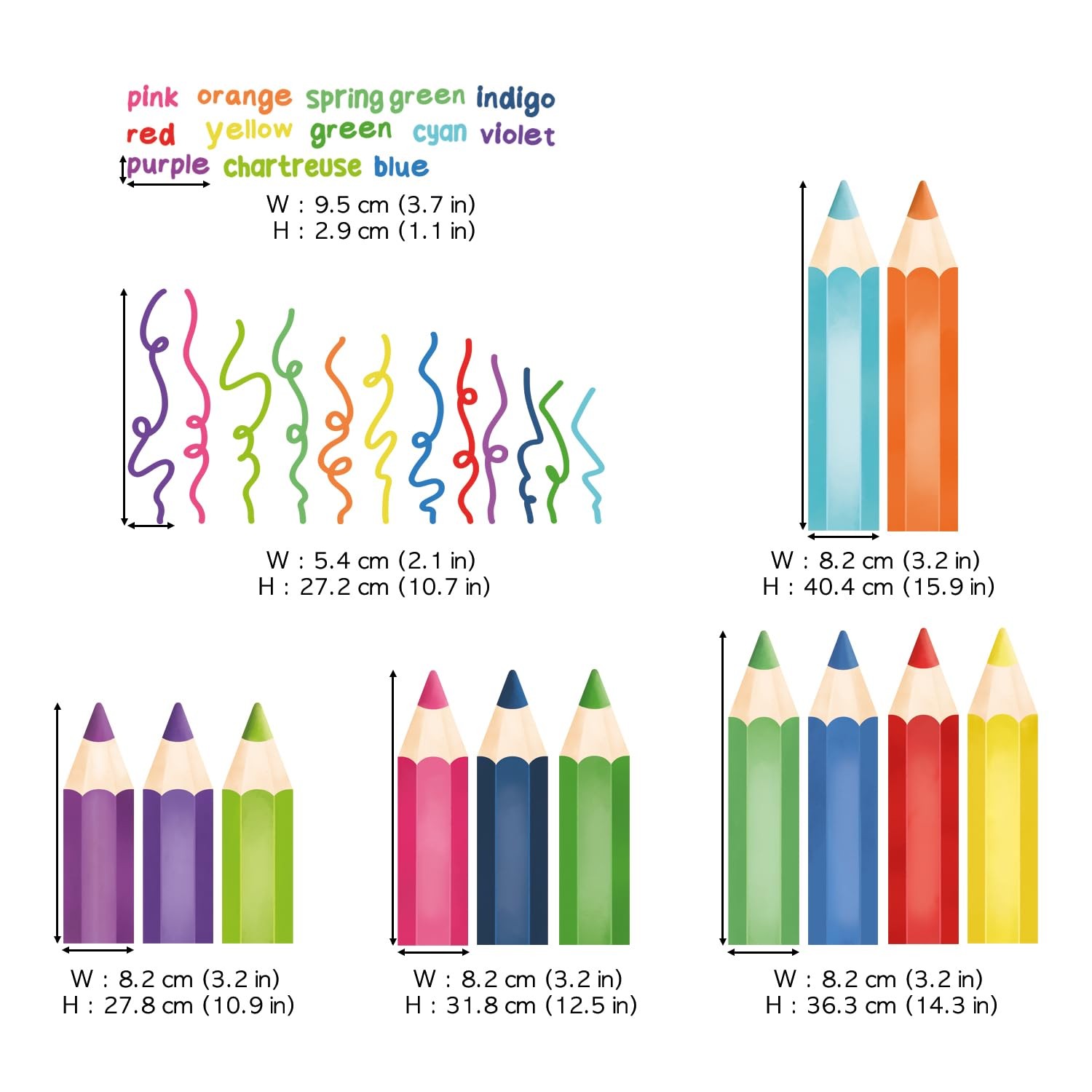 Educational Pencil Crayons Wall Stickers Learning Color Educational Decals fo…