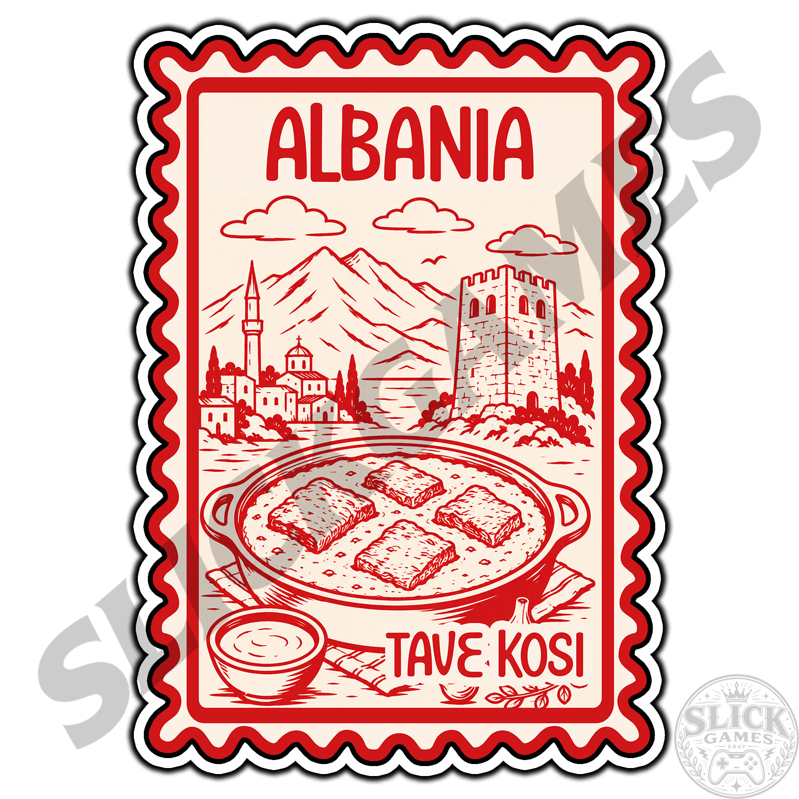 Albania Tave Kosi Travel Postage Stamp Sticker #1 Waterproof Vinyl Decal Die-Cut