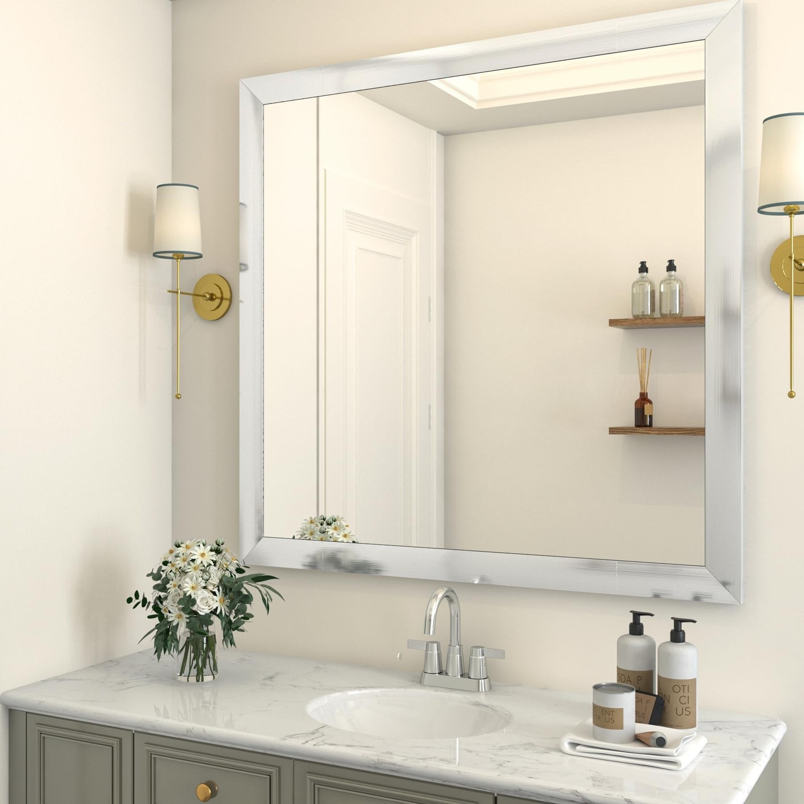 Silver Brushed Nickel Mirror Frame Border Peel and Stick Metal Molding Trim R…