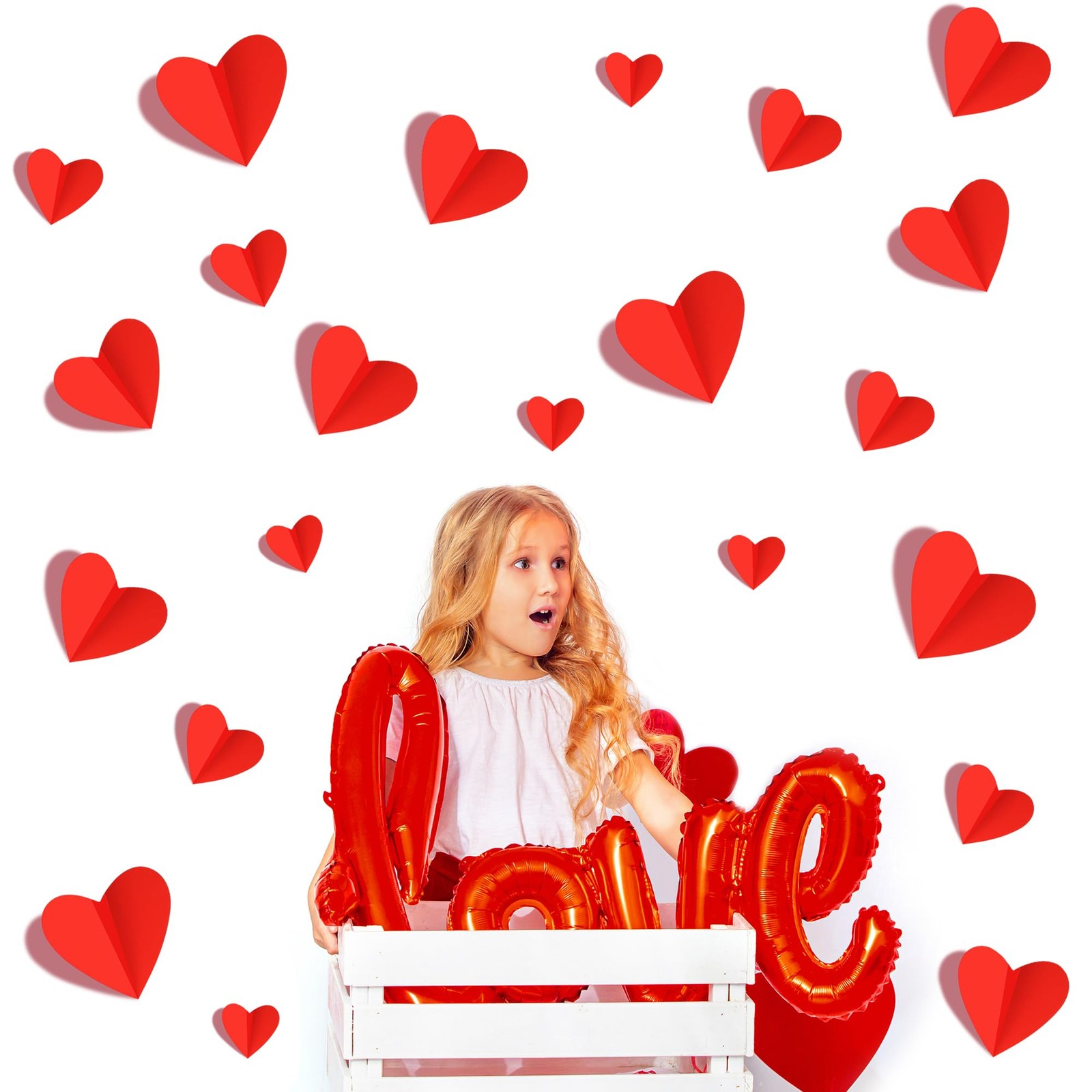 120 Pcs Valentine's Day Wall Stickers, 3D Red Heart Waterproof Decals for Wed…