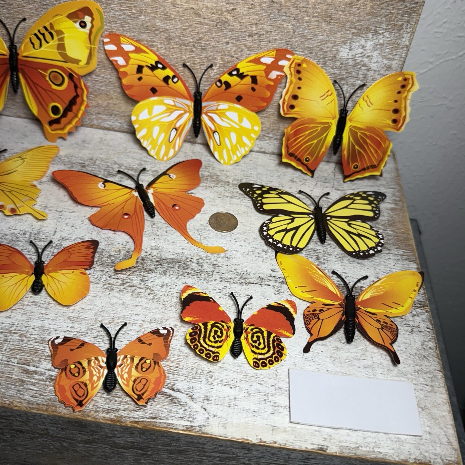 Lot of 12 3D Realistic Butterfly Wall Stickers Different Size, Shapes ORANGE New