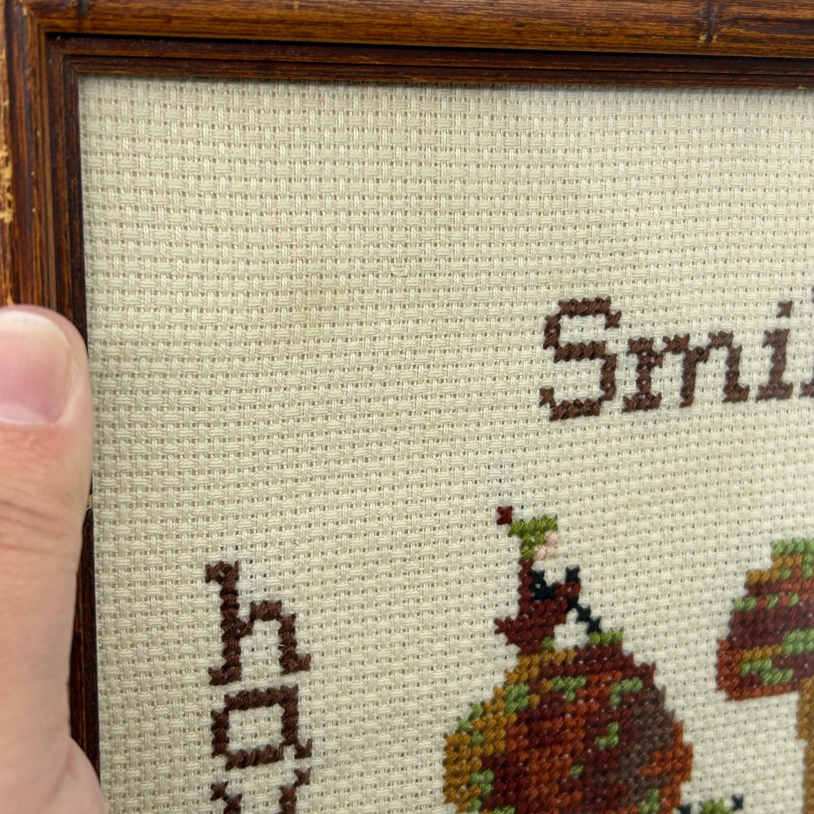 Vintage Cross Stitch Mushroom Pixie Frog Framed Wall Art Cottagecore Whimsical