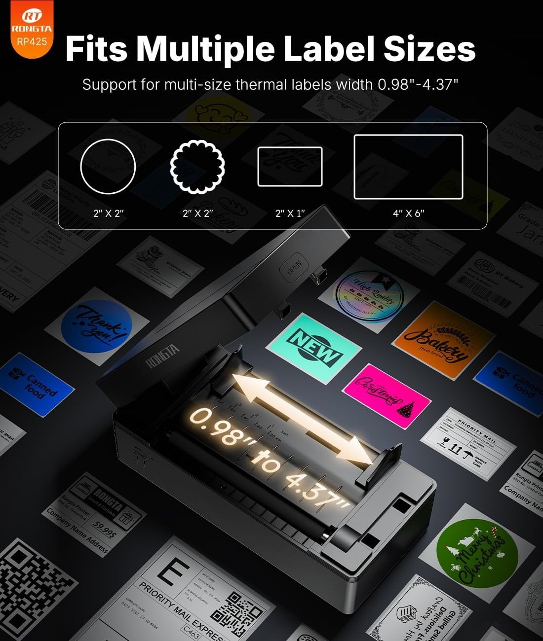 Bluetooth Shipping Label Printer, Wireless 4X6 Thermal Label Printer for Shippin