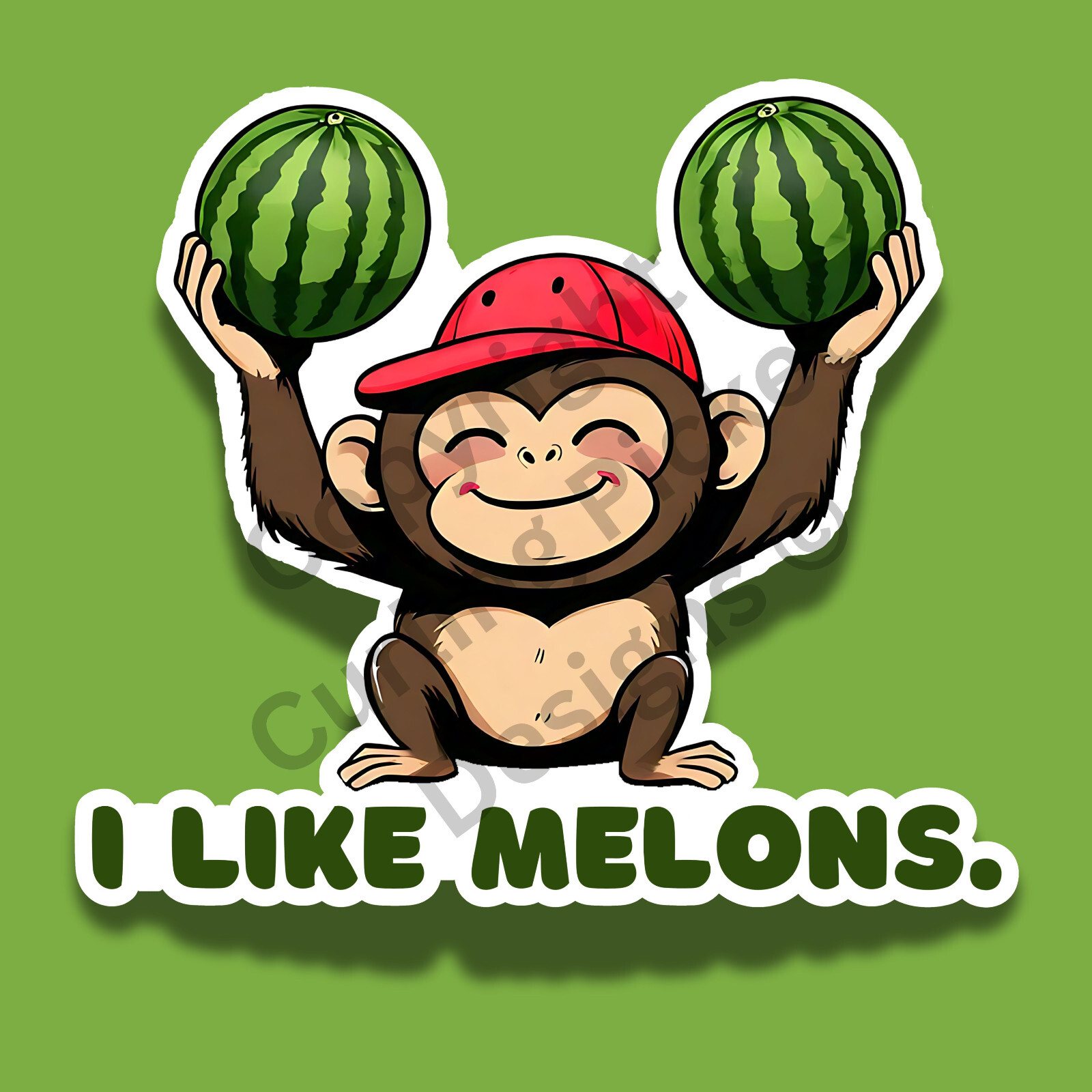I Like Melons Monkey Funny Watermelon 3" Vinyl Sticker