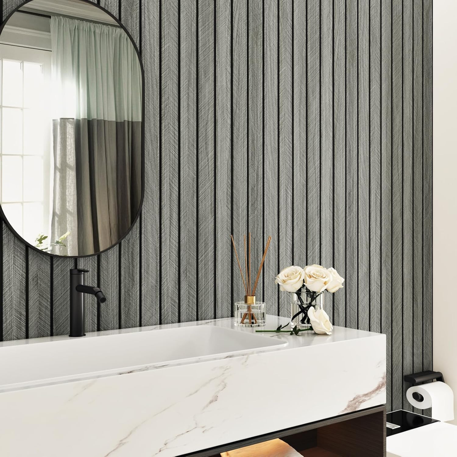 Grey Wood Wall Slat Panels Peel and Stick 3D Fluted Wood Panels for Interior Wal