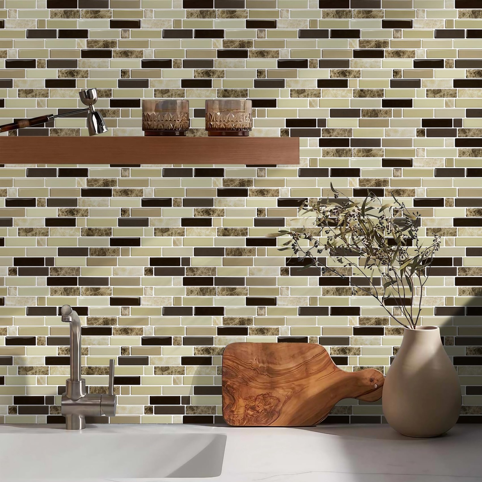 12" x 12" Peel and Stick Self Adhesive Kitchen Backsplash, Stick On Tile Back…