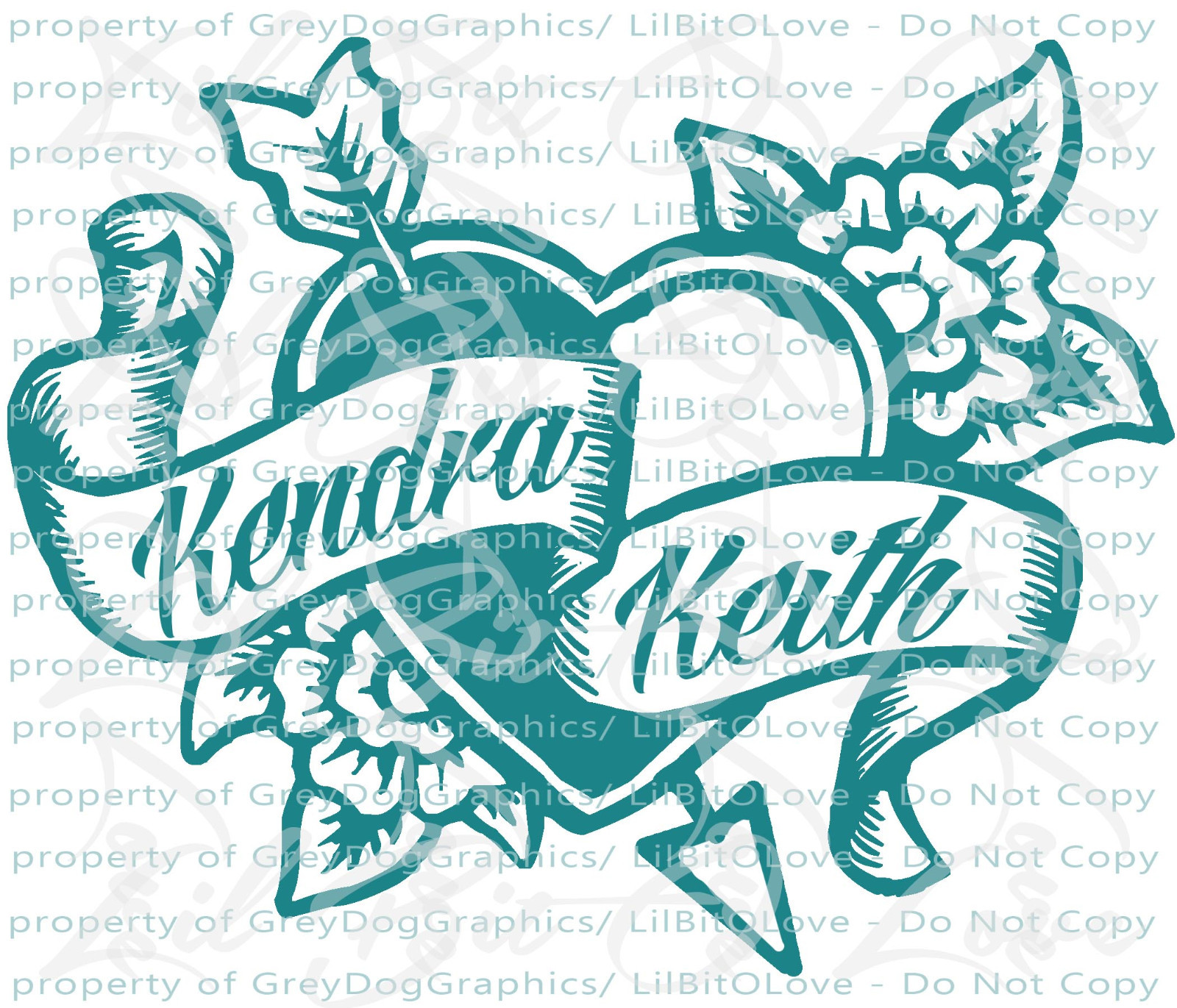 Custom Tattoo Heart & Flowers Vinyl Decal – YOUR NAMES Tattoo Scroll Sticker Car