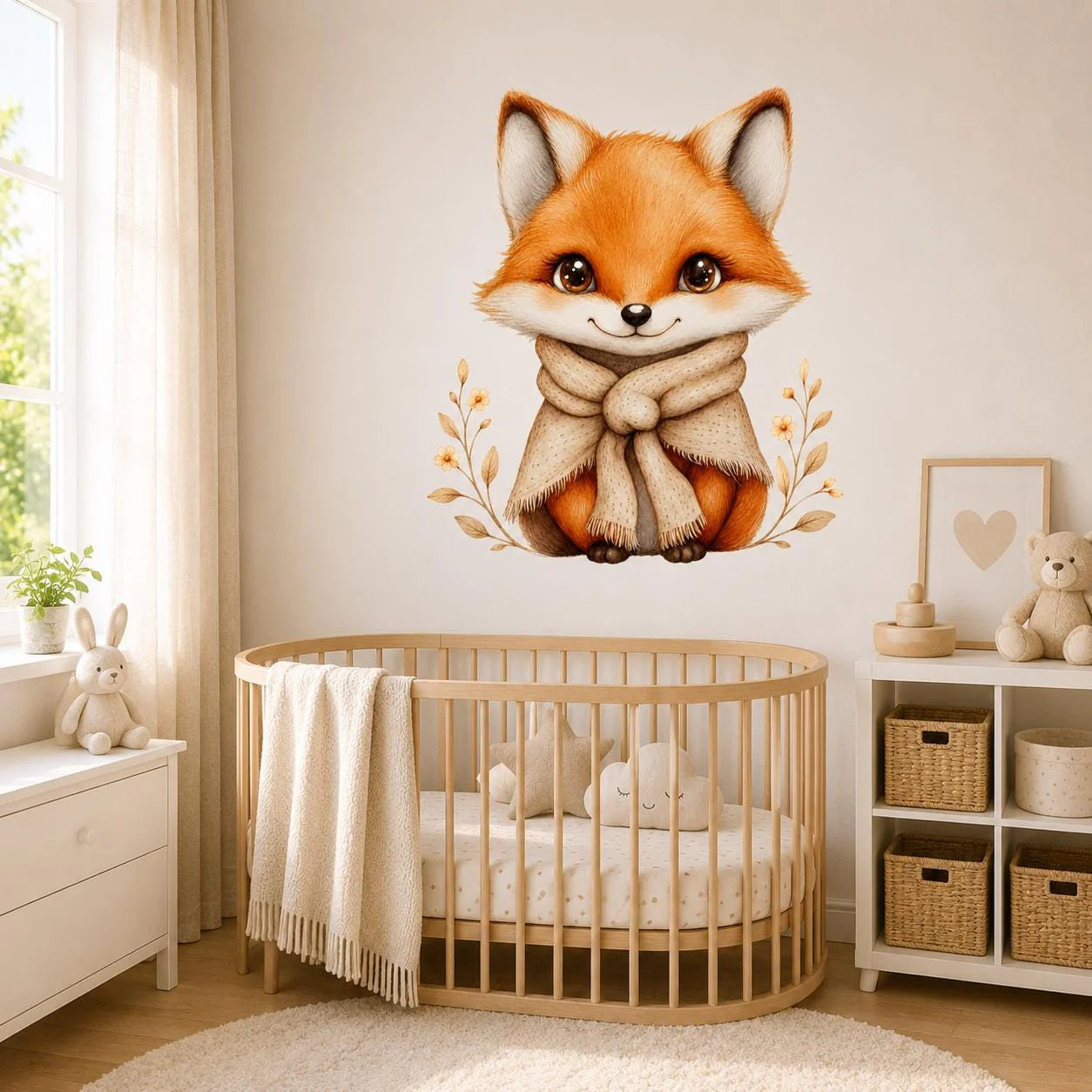 Cute Fox Wall Vinyl Decal | Watercolor Baby Fox Sticker With Scarf