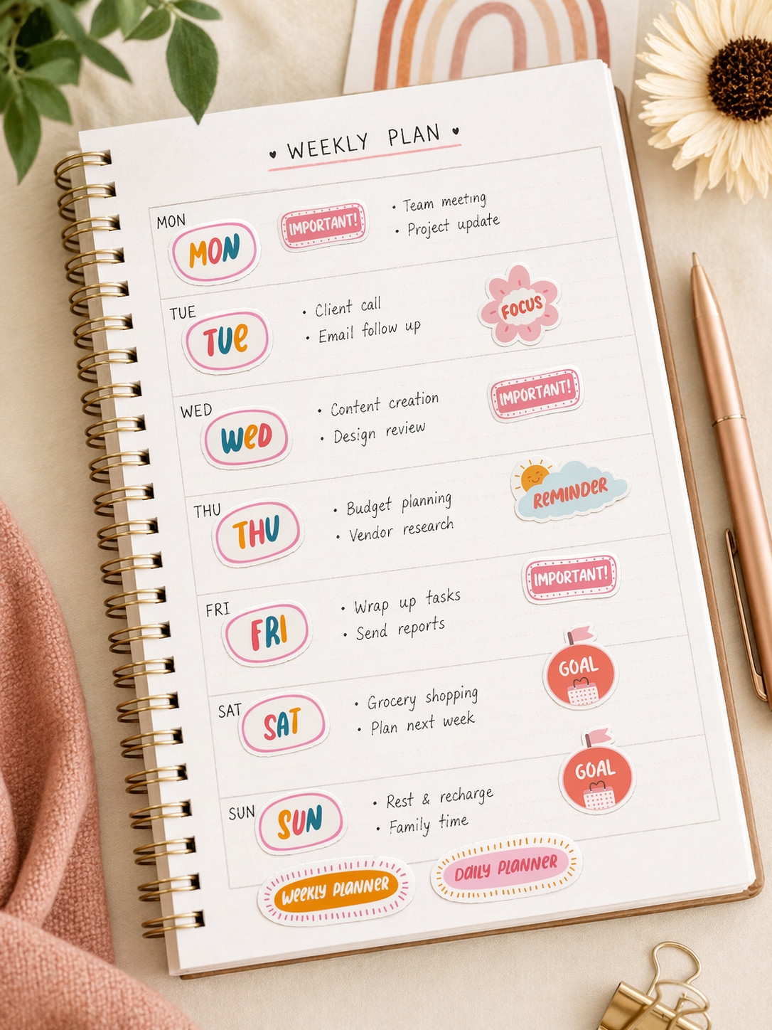 Daily Weekly Planner Sticker Bundle l Gloss or Holographic l Waterproof Decal