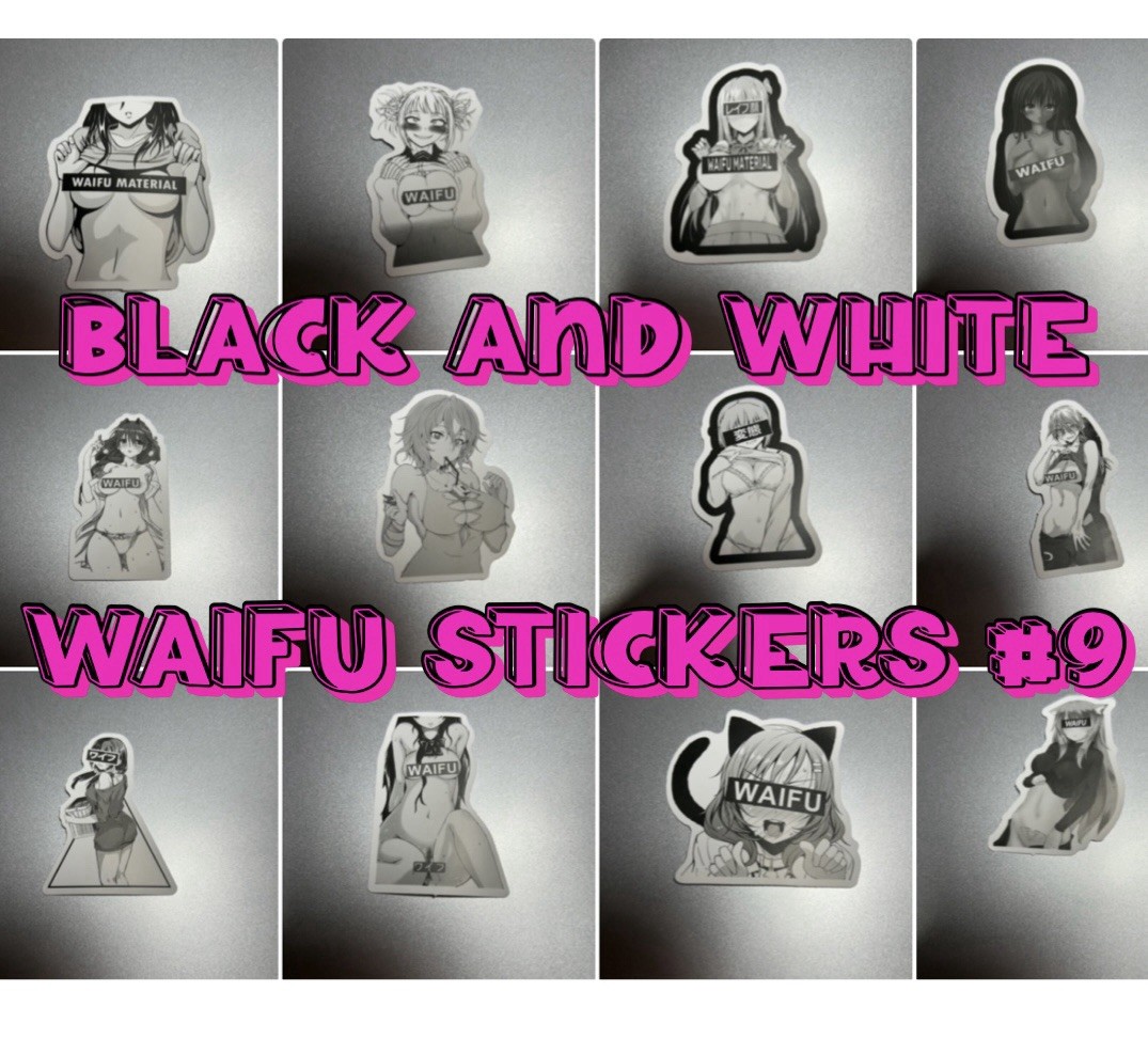 black and white waifu lewd sexy girl stickers #9