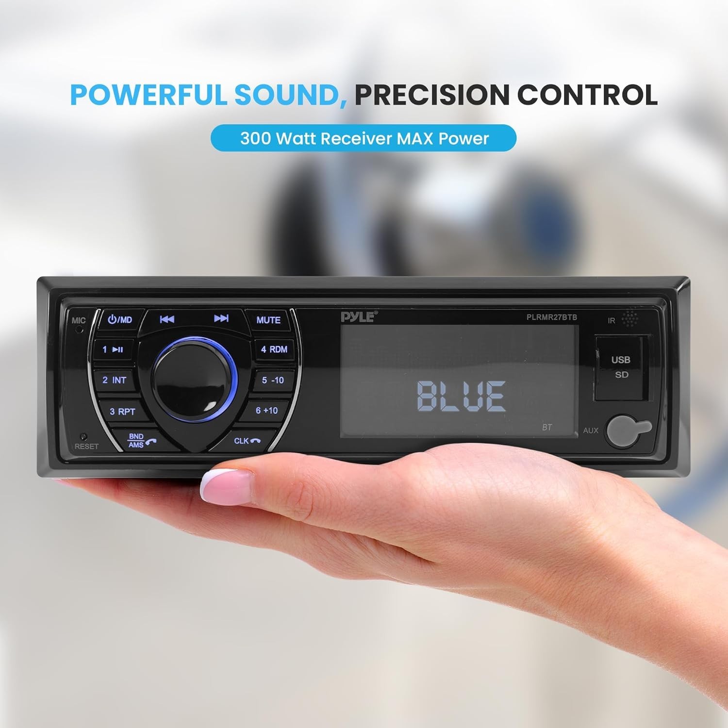 Bluetooth Marine Receiver Stereo – 12v Single DIN Style Boat 300w, Black