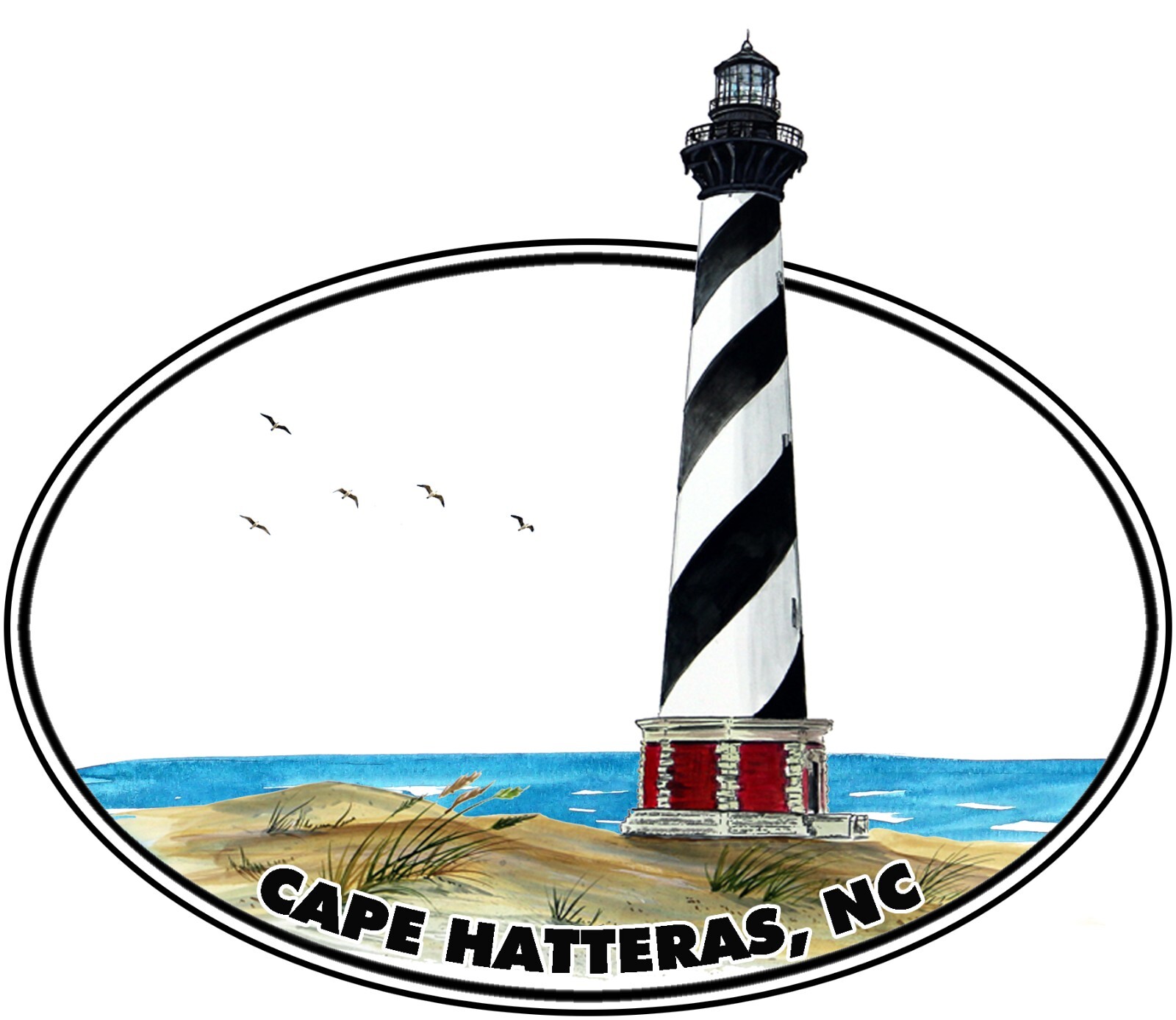 OBX Cape Hatteras NC Lighthouse Oval High Quality Decal Car Truck Cooler Cup
