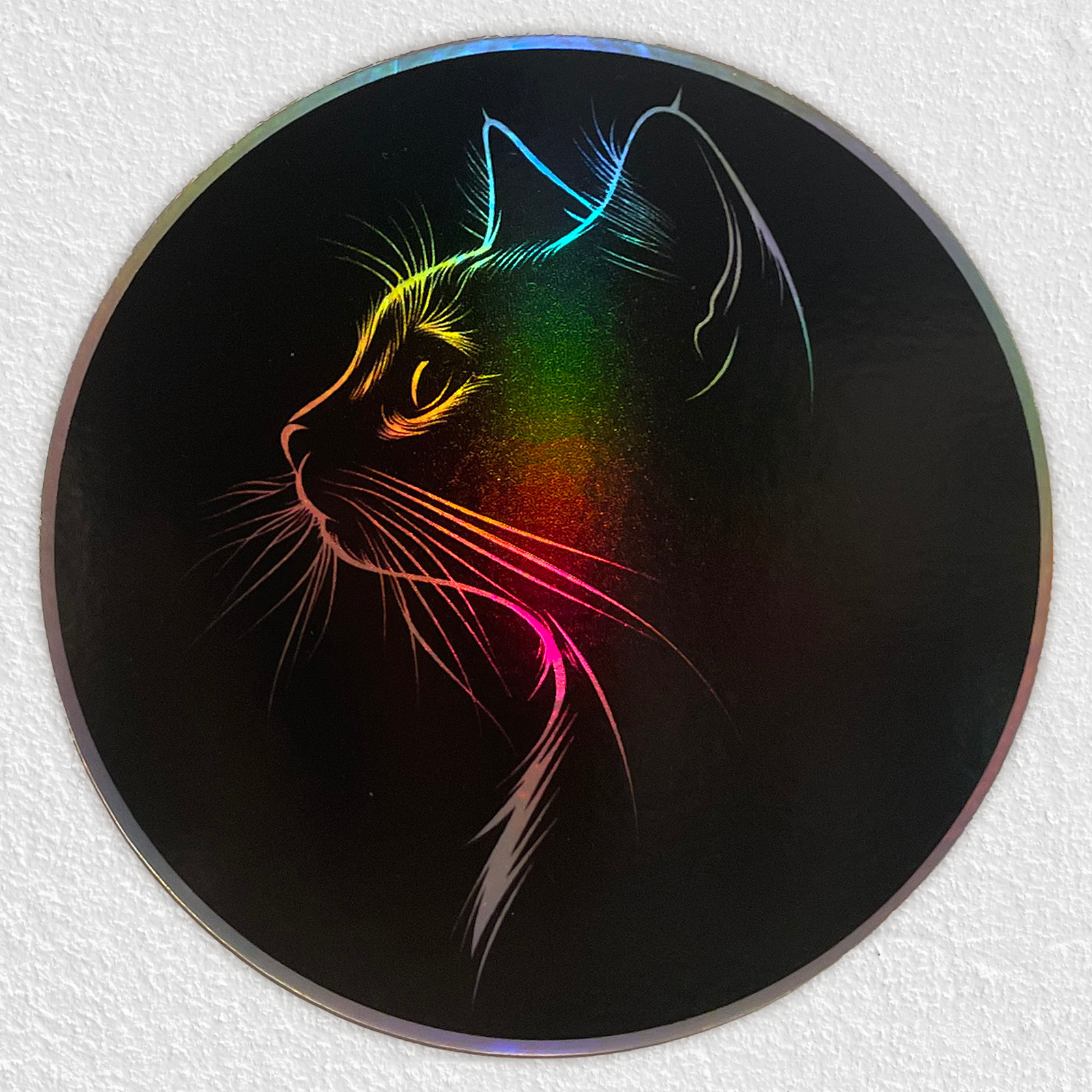 Holographic Rainbow Cat Sticker – Elegant Feline Profile Vinyl Art