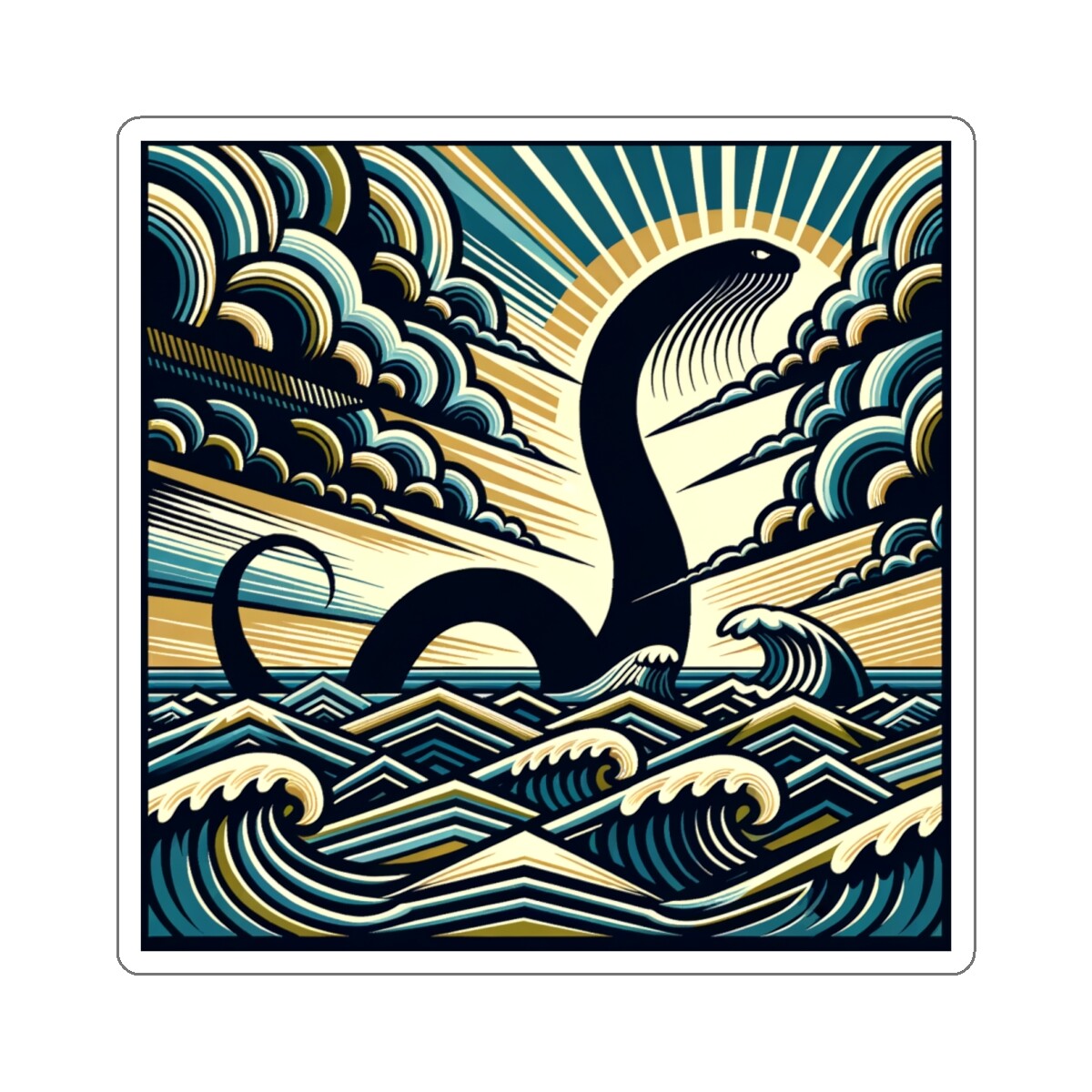 Fun Sticker Art Deco Loch Ness Monster Ocean Monster Cryptid 2×2" 3×3" 4×4" 6×6"