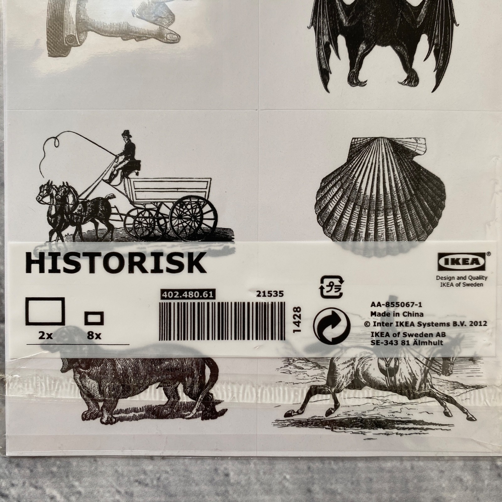 IKEA Stickers HISTORISK Dog Bat Horse Victorian Vintage Style 10 stickers total