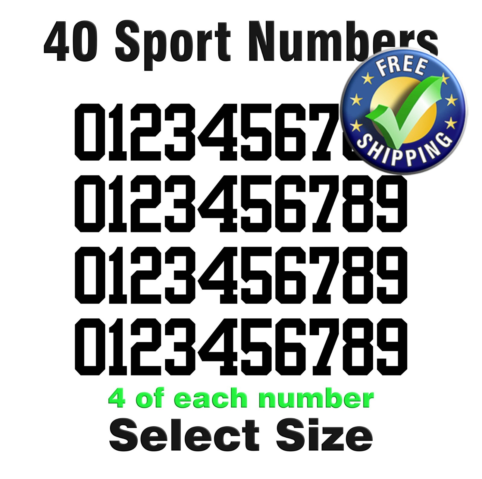 0-9 Numbers Vinyl Sticker Decal Sheet 40 ea Sport Font – COLOR BLACK – YRBF