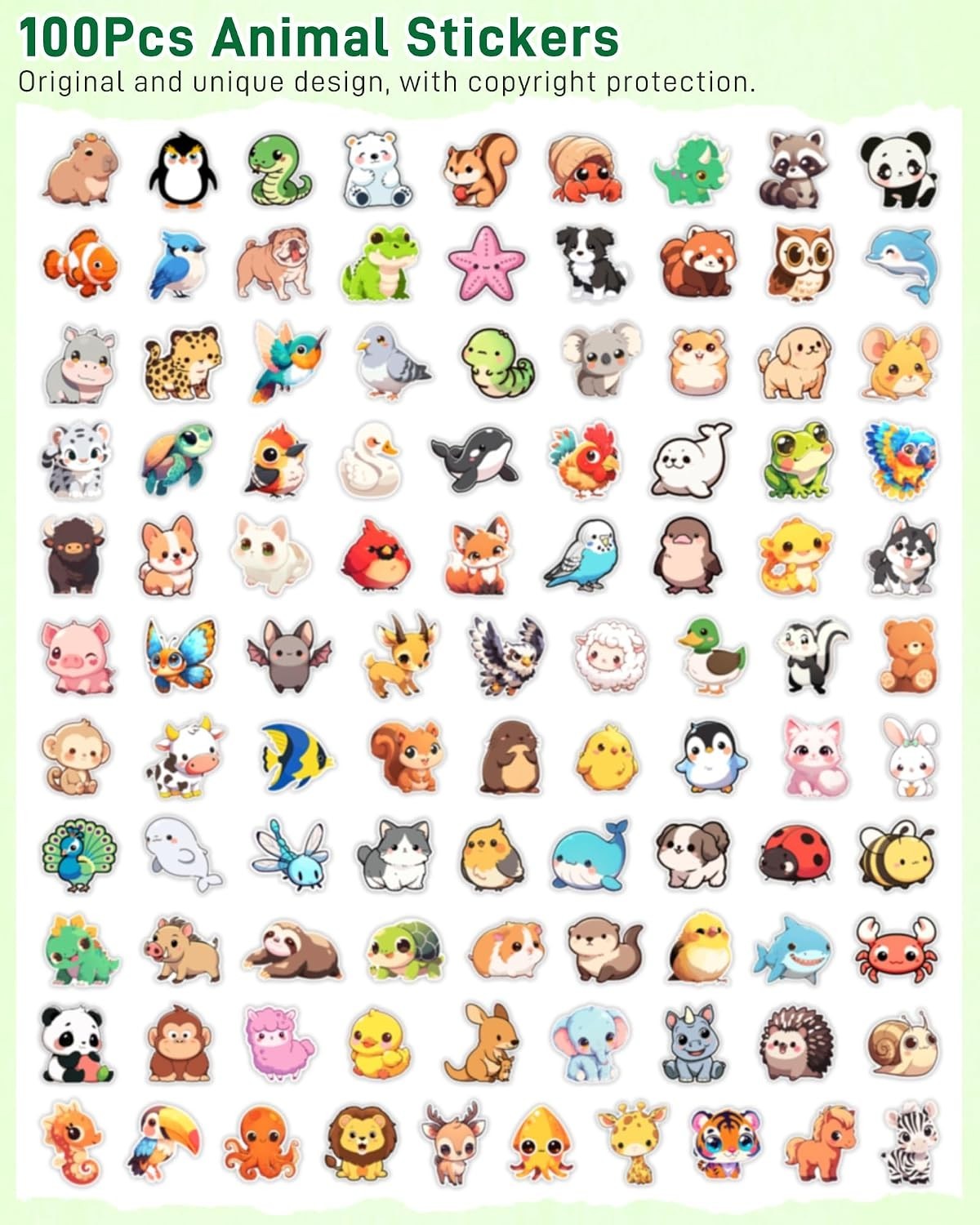 100 Pcs Cute Cartoon Animal Stickers Pack for Teens Adults Kids | Waterproof …