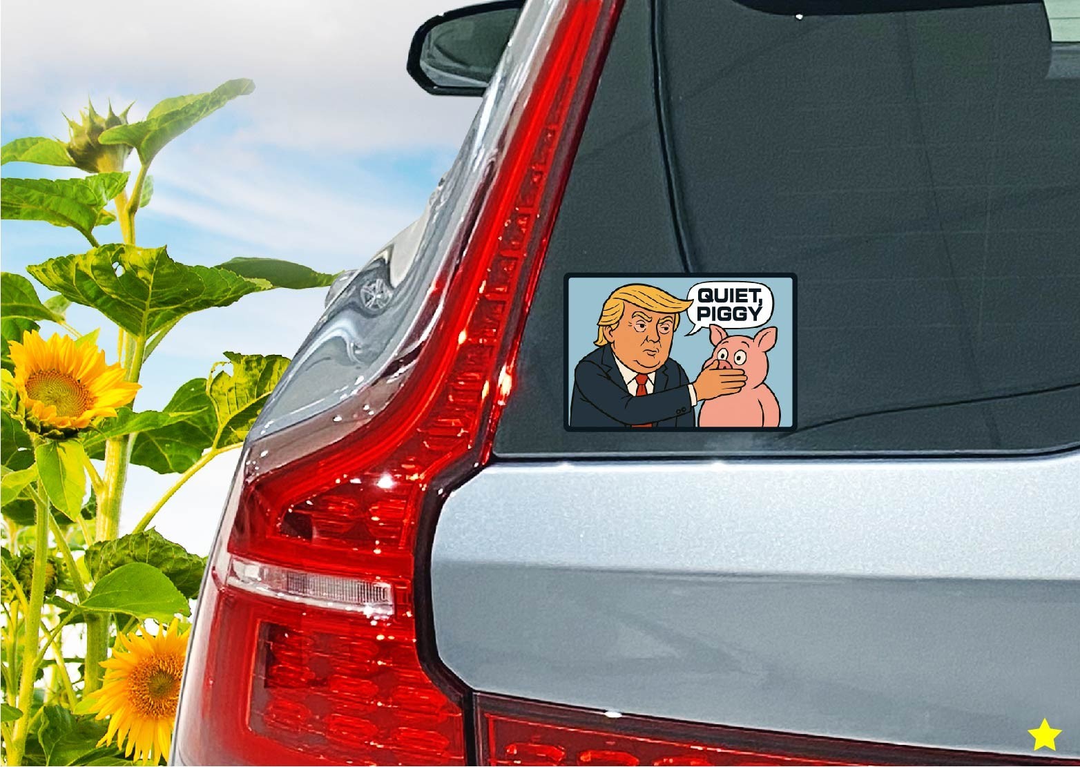 Quiet Piggy Trump Decal Sticker 47 MAGA Political Cartoon No Kings Anti Press JD