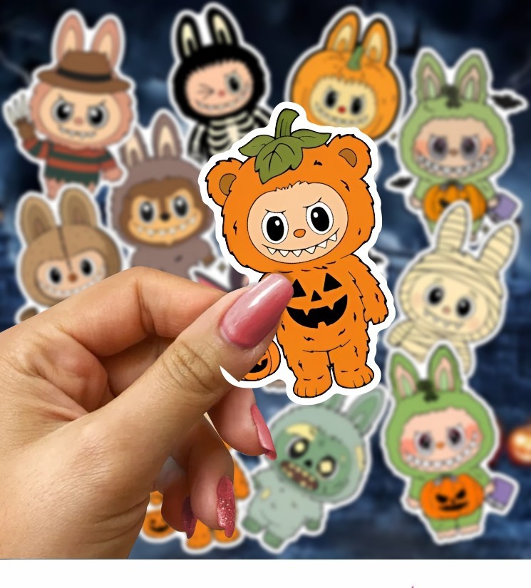 Labubu Halloween Stickers, Set of 12 Peel N' Stick, Sizes available